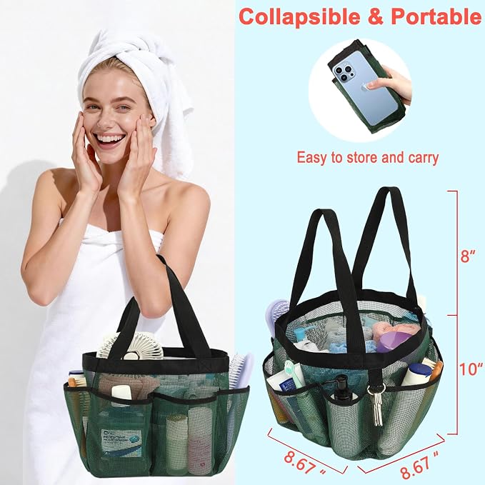 Mesh Shower Caddy Portable for College Dorm Room Essentials, 8-Pocket Large - Image 2