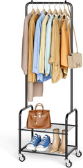 AOODA Small Clothes Rack with Shelves, Metal Sturdy Rolling Clothing Racks by AOODA