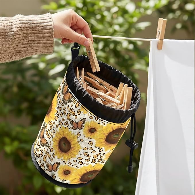 Clothespin Storage Bag with Hooks & Drawstring Closure Dragonfly Star Moon - Image 4