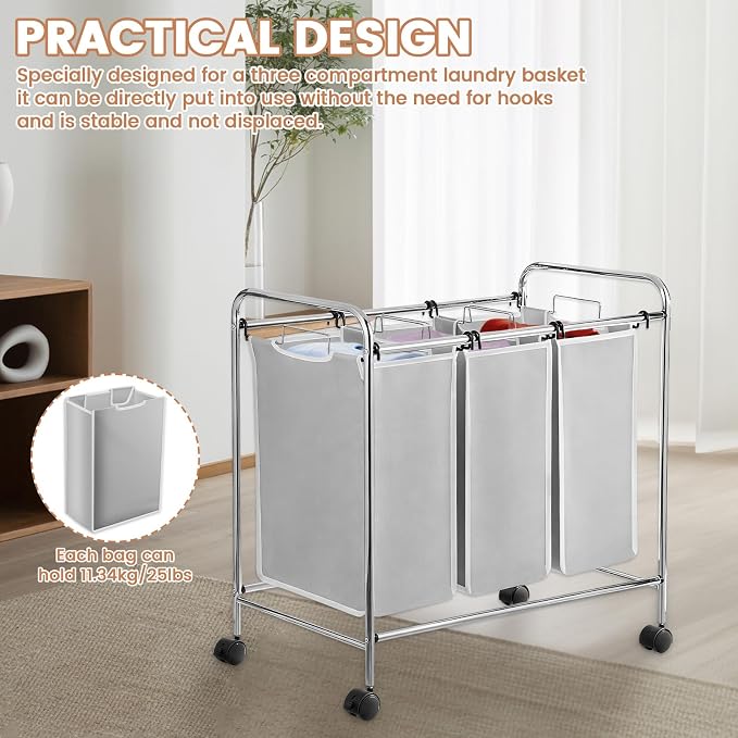 3 Pack Large Laundry Sorter Replacement Bags, Hamper Cart Removable Replacement - Image 6