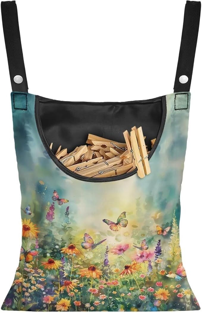 Floret Clothespin Bag with Hanging Hook Laundry Clothes Pin Holder Waterproof by Bivxisrvo