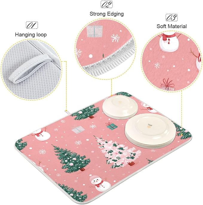 Christmas Tree with Snowman Dish Drying Mat Super Absorbent Drying Mat 16x18 - Image 4