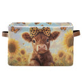 Cow Sunflowers Butterflies Yellow Rectangular Storage Bin Basket by DOMIKING