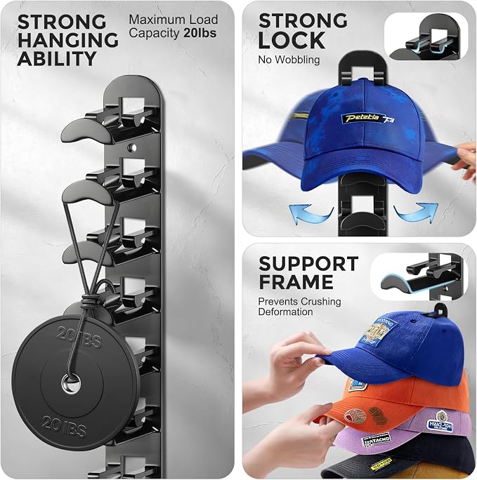 2 Pack Hat Organizer for Baseball Caps, Hat Rack for Wall Hold Up to 20 Hats - Image 4