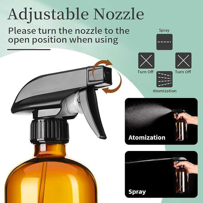 16oz Amber Glass Spray Bottles, 2 Pack Glass Spray Bottles Refillable Empty - Image 4
