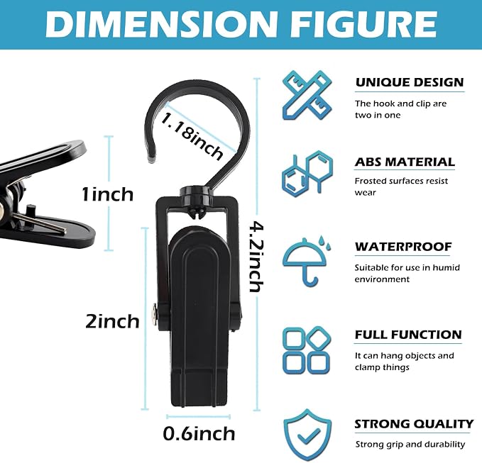20 PCS Laundry Hooks with Clips Super Strong Plastic Home Travel Swivel Hanging - Image 2