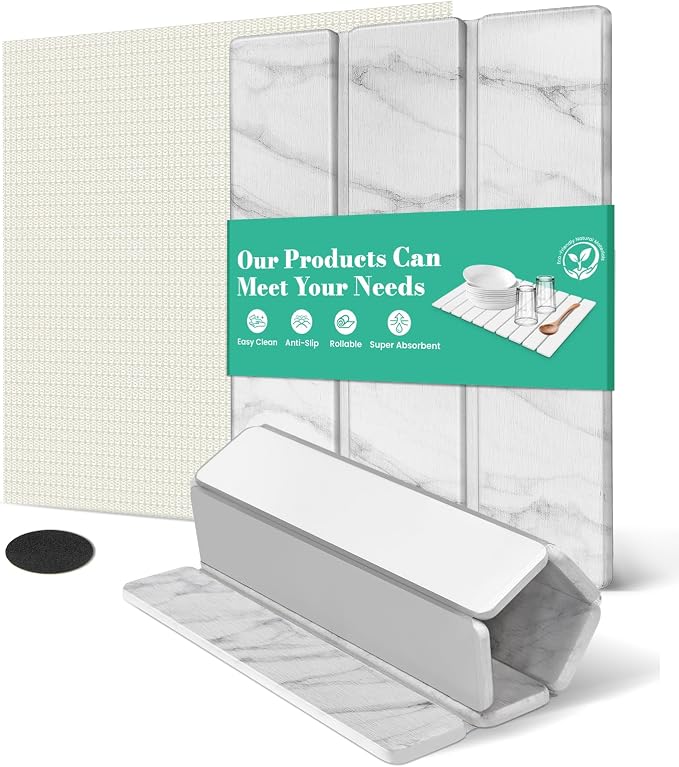 Stone Dish Drying Mat Collapsible Diatomaceous Earth Absorbent Mat Quick Dish by SHUSHIYAJU