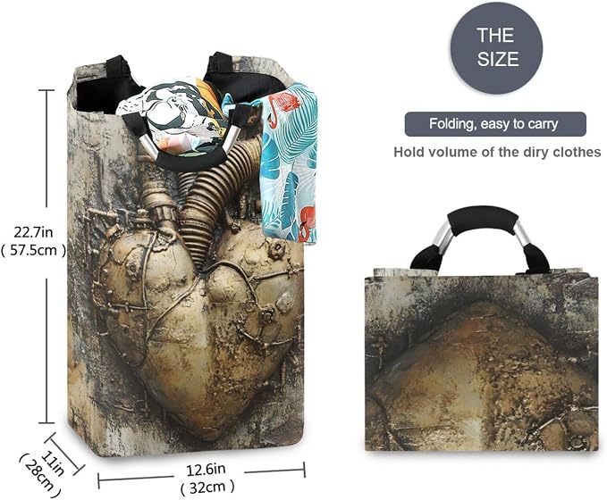 AIXIWAWA Steampunk Heart Laundry Baskets Hamper 1 Pack, Collapsible Clothes - Image 5