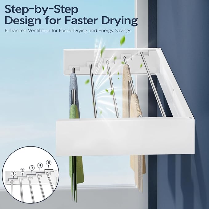 Wall Mounted Foldable Clothes Drying Rack, 32-Inch Wide, 5 Stainless Steel Rods - Image 5