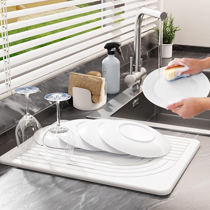 2-Pack Stone Dish Drying Mat for Kitchen Counter, Diatomaceous Earth Drying Mat - Image 2