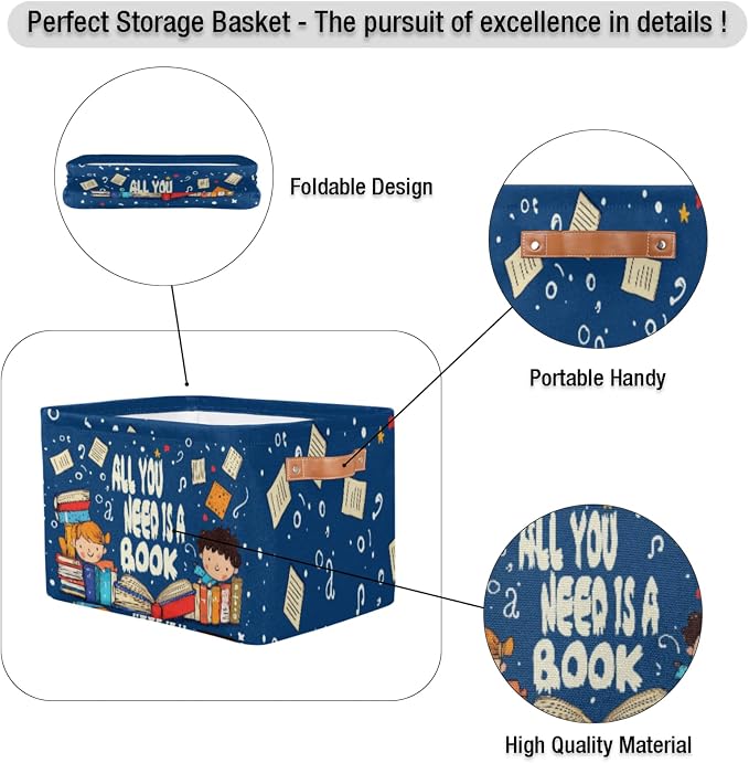 Collapsible Back to School Basket Quotes Reading Book Storage Bins - Image 4