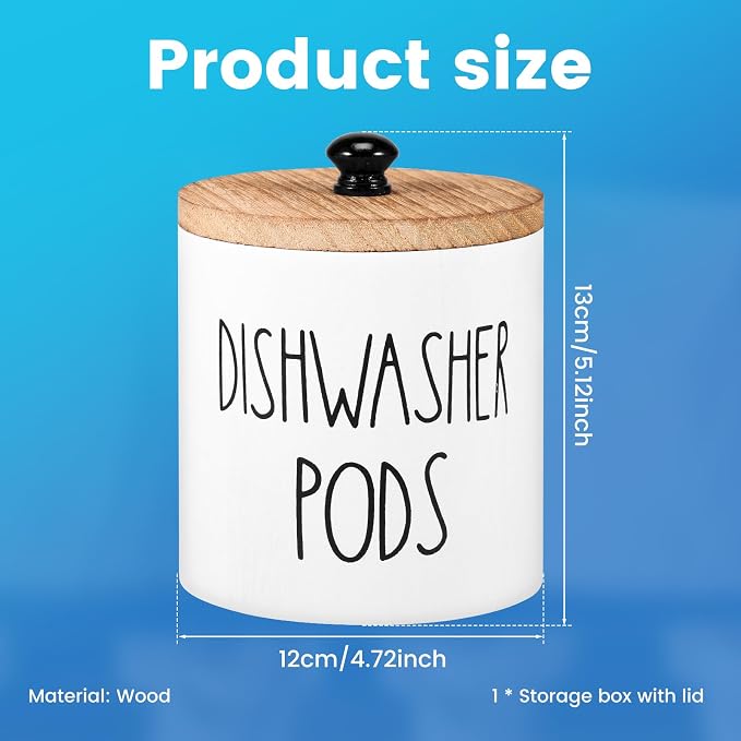 Dishwasher Pod Container with Lid, Wood Laundry Detergent Pods Storage Container - Image 3