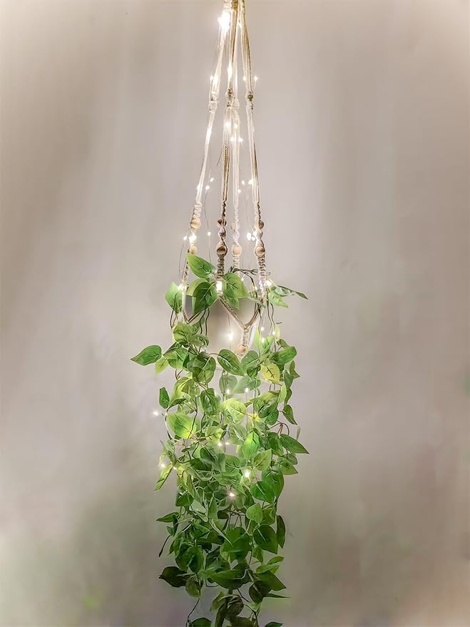 Comtelek Hanging Planter with Lights Indoor Macrame Plant Hanger Basket with by Comtelek