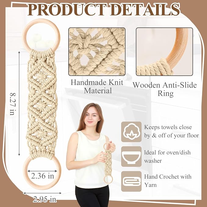 Tioncy 4 Pcs Kitchen Dish Towel Holder Boho Handmade Crochet Hanging Towels - Image 2