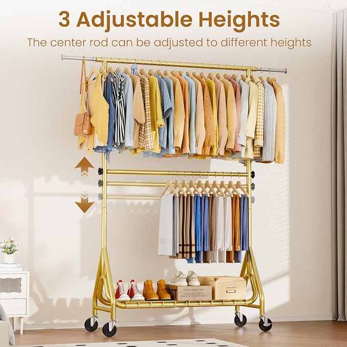 Heavy Duty Clothes Rack for Hanging Clothes, Double Rods Clothing Rack - Image 2