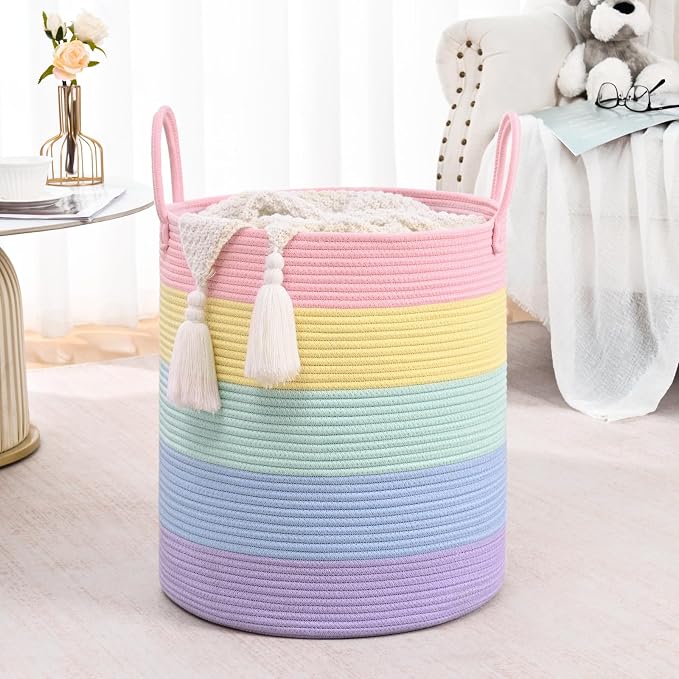 Laundry Hamper for Organizing, 52L Tall Laundry Baskets, Cotton Rope Woven - Image 3
