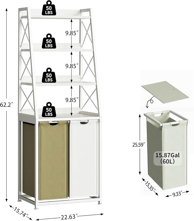 Laundry Basket, 2 Section Laundry Hamper - Image 3