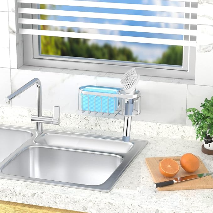 Yazoni 2-in-1 Sponge Holder for Kitchen Sink, Sink Caddy Kitchen Sink Organizer - Image 5