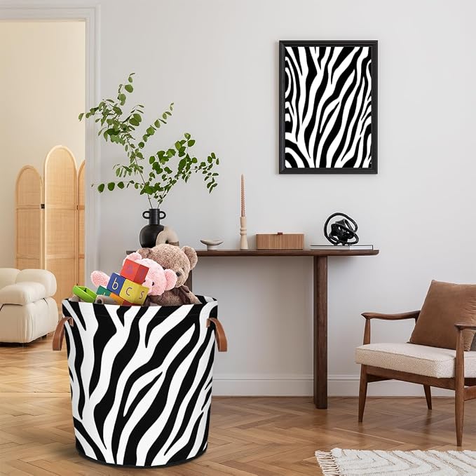 Zebra Print Laundry Hamper Waterproof Collapsible Basket - Image 7