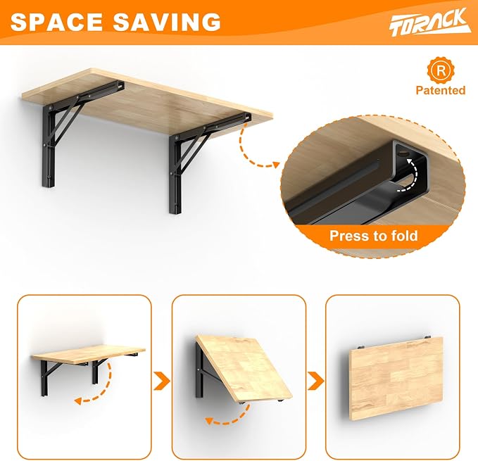TORACK Heavy Duty Wall Mounted Folding Workbench, Space-Saving Collapsible Wall - Image 5