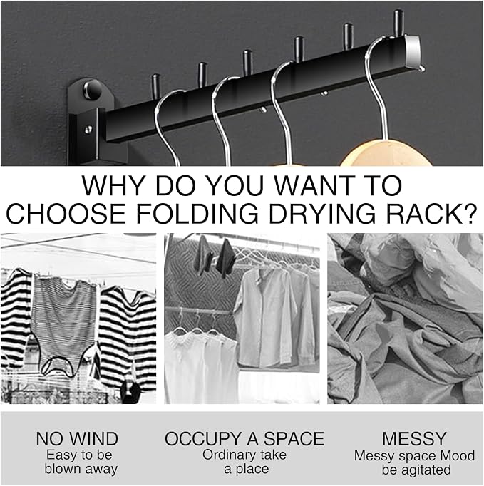 2 PCS Folding Wall Mounted Clothes Drying Rack, Swing Arm Design, Stainless - Image 3