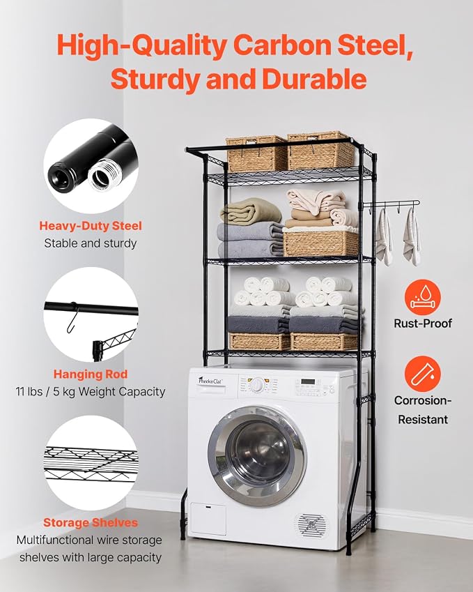 VEVOR Over The Washer and Dryer Storage Shelf, 3 Tier Laundry Room Drying Rack - Image 7