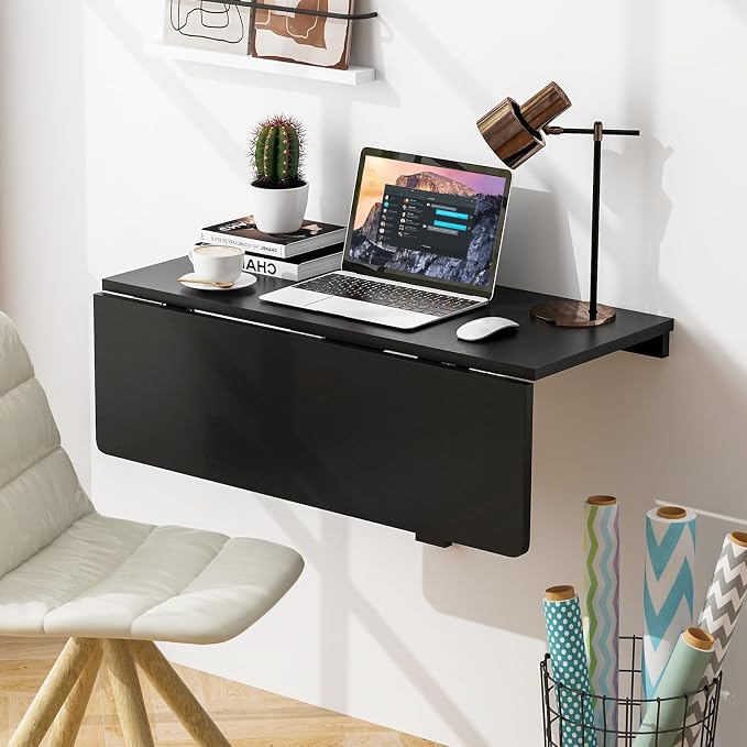 Giantex Wall Mounted Folding Table, 31.5" x 23.5" Wood Murphy Drop-Leaf Table - Image 2