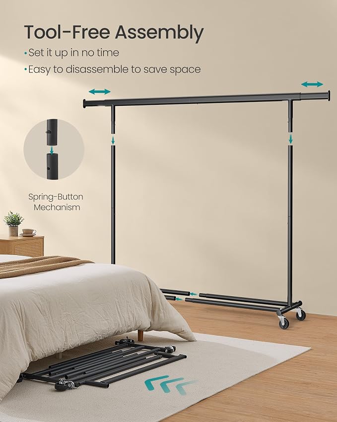 SONGMICS Clothes Rack with Wheels, Heavy-Duty Clothing Rack - Image 6