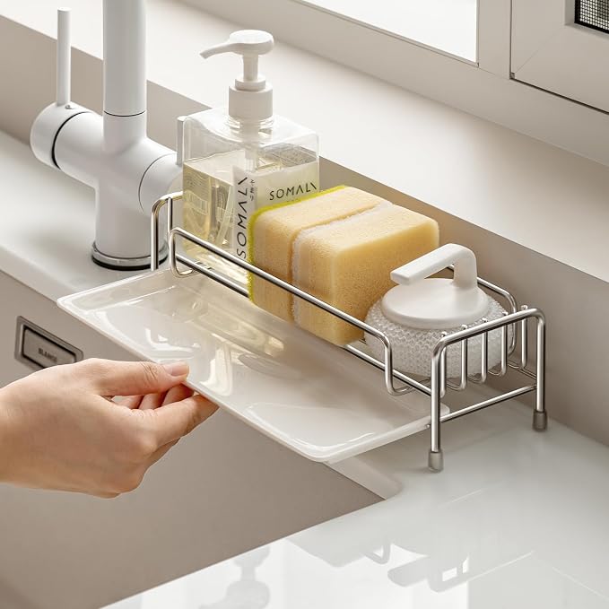 Silver Sponge Holder for Kitchen Sink, Kitchen Countertop Organizers and by LANZYLO