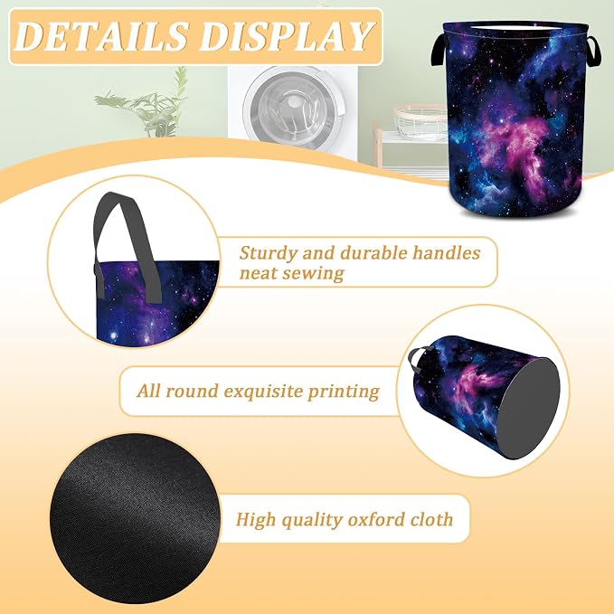 Purple Galaxy Space Laundry Basket, Space Laundry Hamper, Oxford Waterproof - Image 6