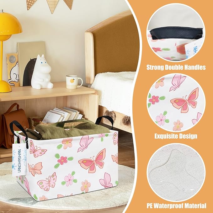 LANGYASHAN Rectangular Storage Bin Collapse Canvas Fabric Cartoon Storage Basket - Image 3