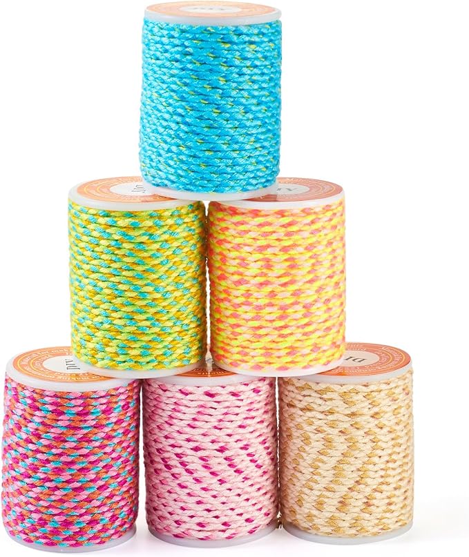 Beadthoven 6 Rolls 1.5mm Braided Cotton Cord 4-Ply Colorful Beading Thread Cord by BBBeadthoven