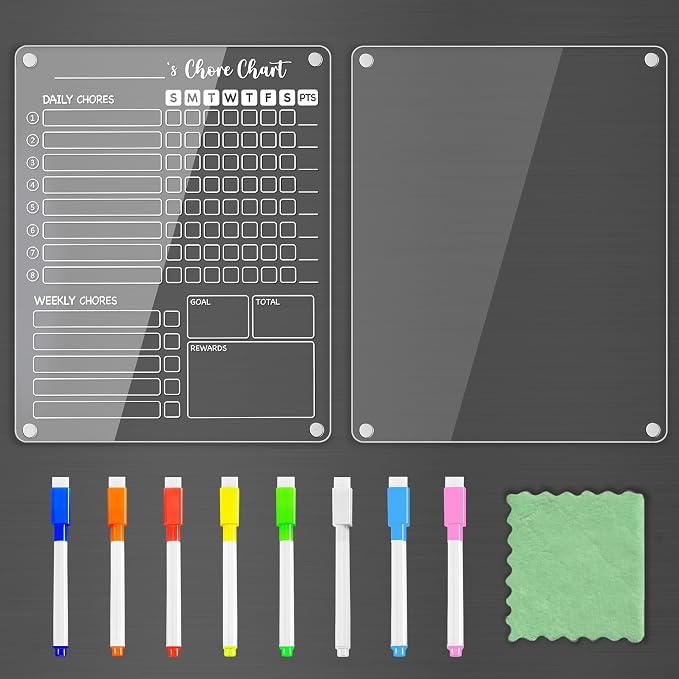 PigPotParty Clear Acrylic Magnetic Chore Chart and Blank Memo Whiteboard by PigPotParty