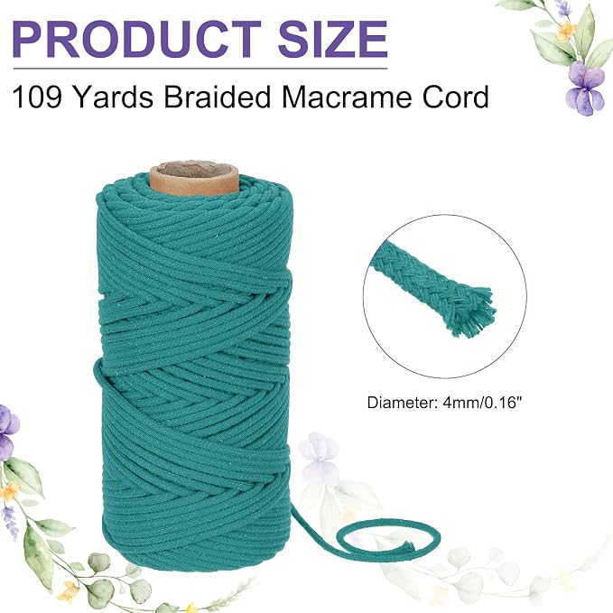 MECCANIXITY Braided Macrame Cord, 4mm x 109 Yards Natural Cotton Rope Macrame - Image 2
