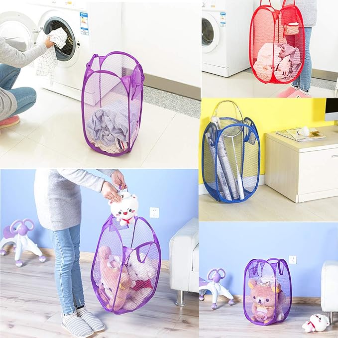 Qtopun Mesh Popup Laundry Hamper, 4 Pack Foldable Portable Dirty Clothes Basket - Image 5