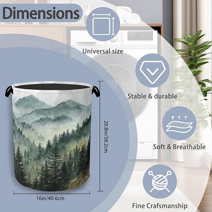 Mountains Forests Laundry Hamper, Dirty Clothes Laundry Basket - Image 2