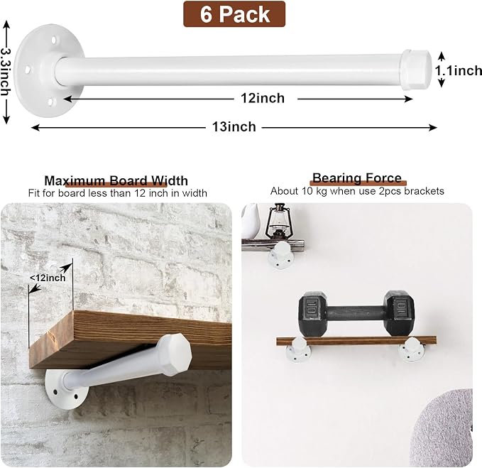 6 PCS Industrial Pipe Clothes Bar 12 Inch - Image 2