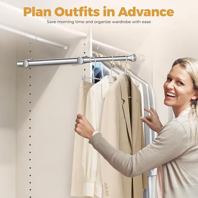 12" Pull-Out Valet Rod for Closet Organization, Add Extra Hanging Space 304 - Image 5
