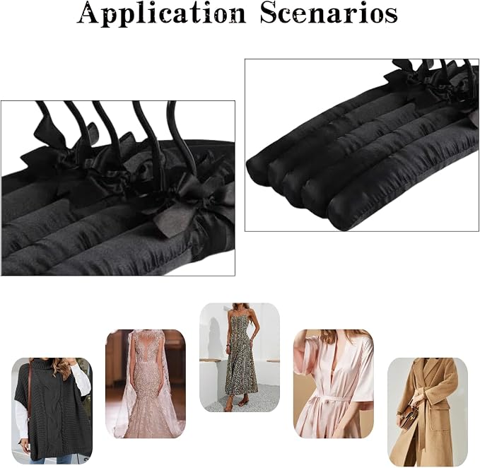 5 Pcs 17 Inch Black Satin Padded Hangers - Image 4