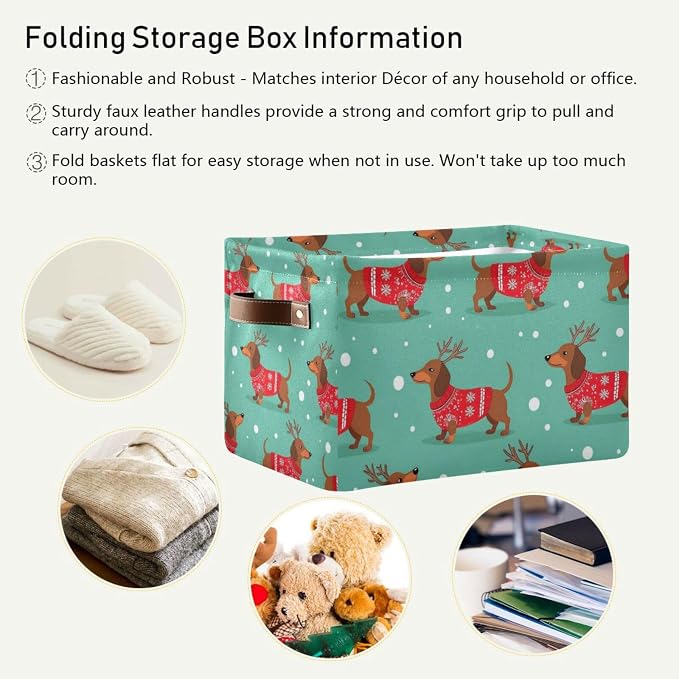 Pfrewn Christmas Winter Storage Basket Dutch Hound Dog in Christmas Pullover - Image 6