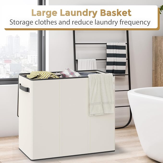 180L Laundry Hamper 3 Section, Large Laundry Basket - Image 3