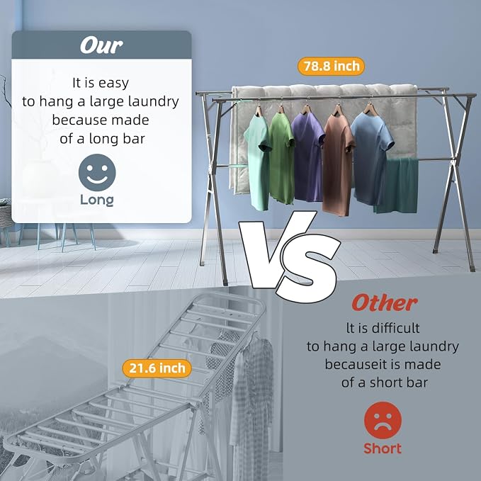 Clothes Drying Rack, Heavy Duty Stainless Steel Garment Rack, Adjustable and - Image 4