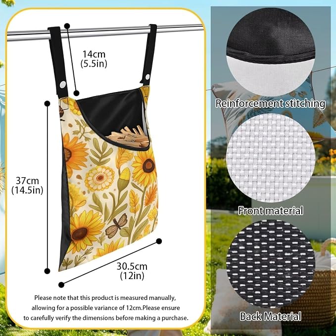Sunflower Clothespin Bag with Hanging Hook Summer Laundry Clothes Pin Holder - Image 6