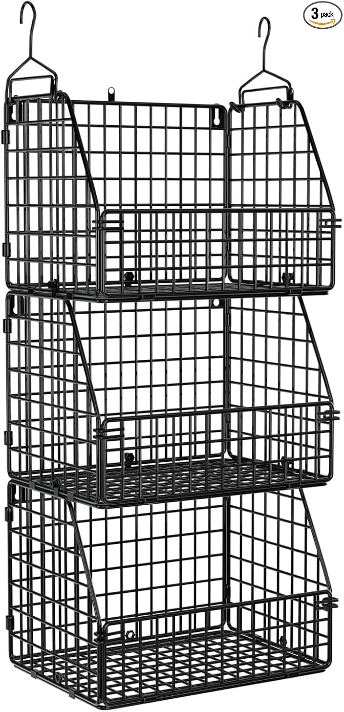 Stackable Wire Storage Baskets for Kitchen Closet Pantry, Hanging Closet by PUPPYCUTE