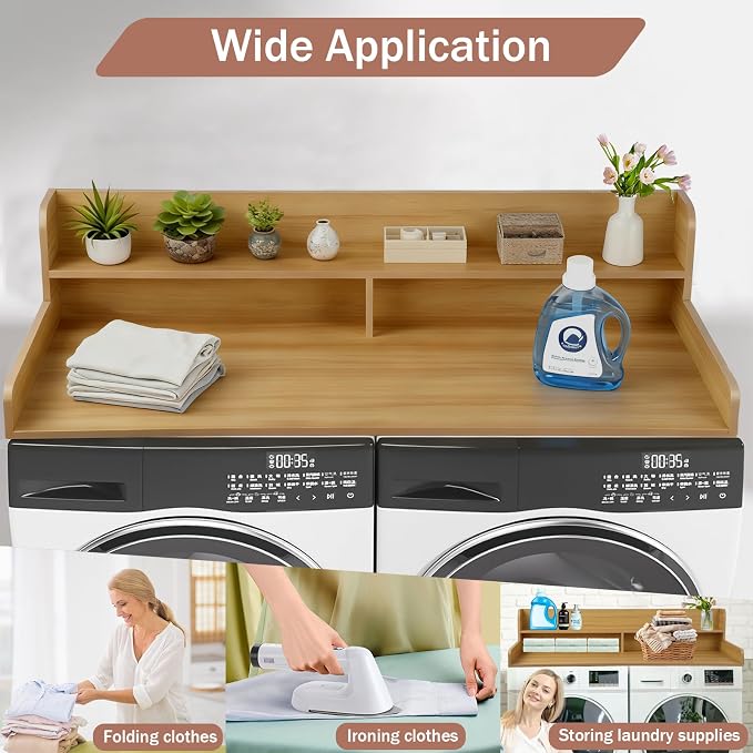 Washer Dryer Countertop with Shelf Laundry Countertop with Rounded Corners Wood - Image 5
