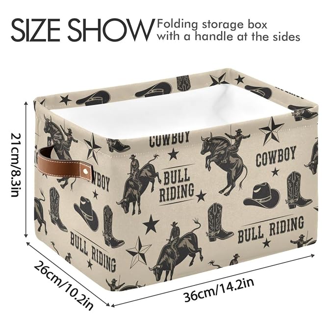 Western Cowboy Beige Rectangular Storage Bin Basket - Image 3