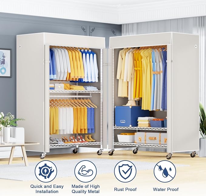 P8C Heavy Duty Clothes Rack（With Extended Width Design） Rolling Clothing Racks - Image 4