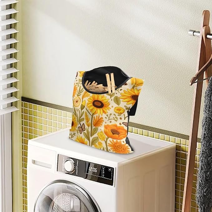 Sunflower Clothespin Bag with Hanging Hook Summer Laundry Clothes Pin Holder - Image 3