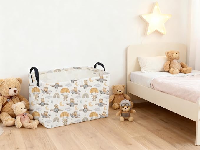 Sanjiaofeng Rectangular Kids Basket Bear Storage Bins, Cute Storage Basket - Image 4