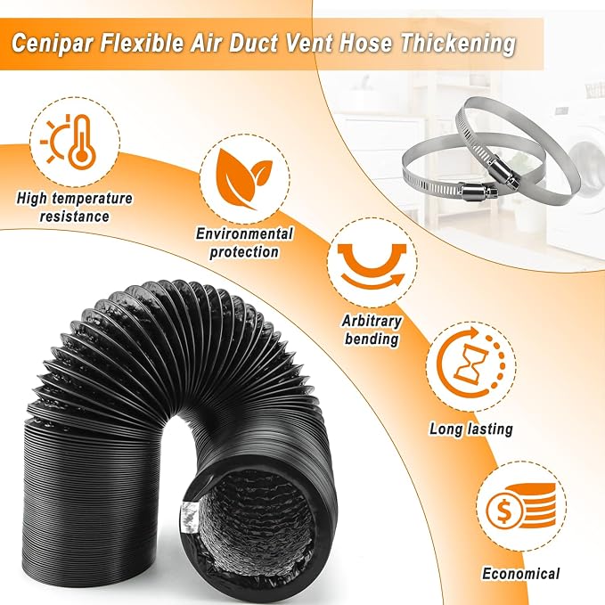 Cenipar Flexible 4 Inch Air Aluminum Ducting Vent Hose Black Thick Layer - Image 6